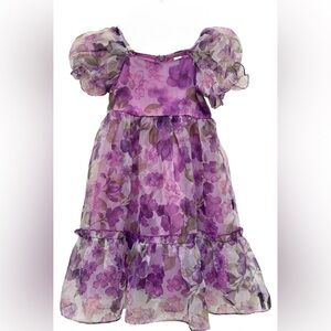 SHEIN Purple Floral Puff Sleeve Chiffon Dress Girls size 5 years